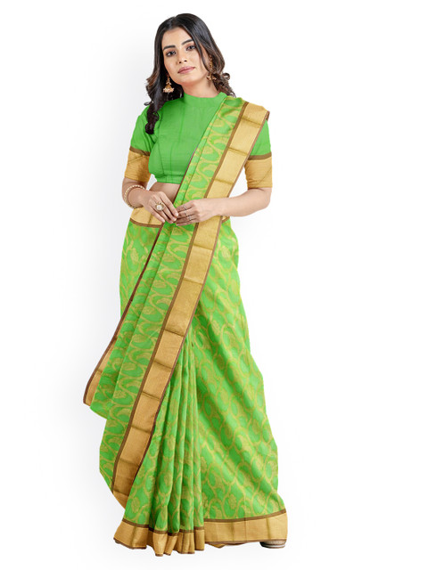 

Kalamandir Green & Brown Silk Blend Woven Design Chanderi Saree