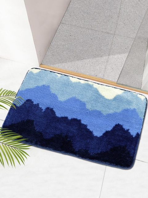 

HOKIPO Blue & White Waves Patterned Bath Rug