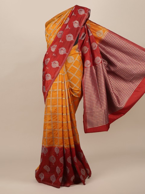 

Pothys Mustard & Red Jute Silk Woven Design Saree