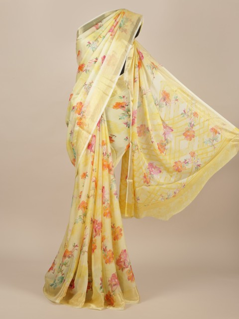 

Pothys Yellow Printed Poly Chiffon Saree