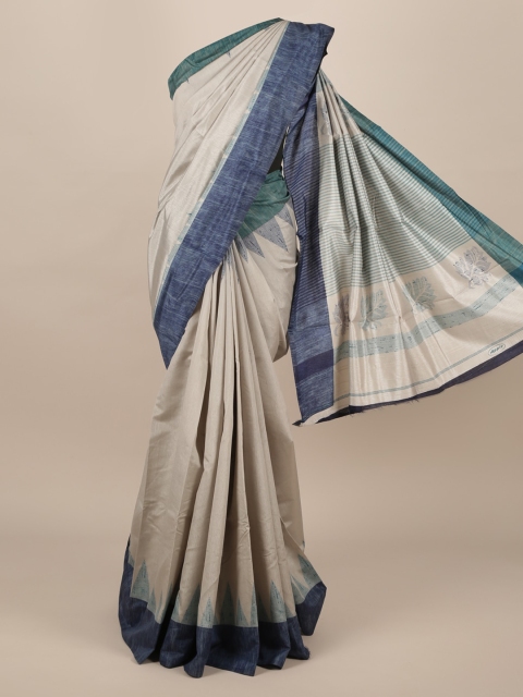 

Pothys Grey & Navy Blue Jute Silk Solid Saree