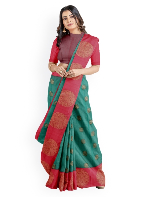 

Kalamandir Green & Red Silk Blend Woven Design Chanderi Saree