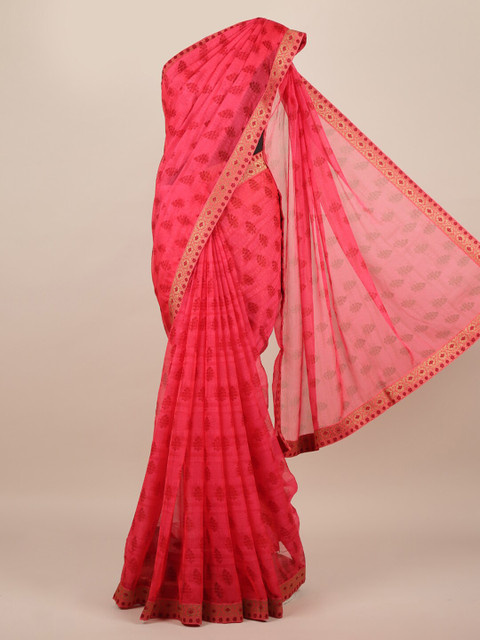 

Pothys Pink Woven Design Poly Chiffon Saree