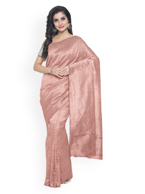 

Kalamandir Peach-Coloured Striped Silk Blend Saree