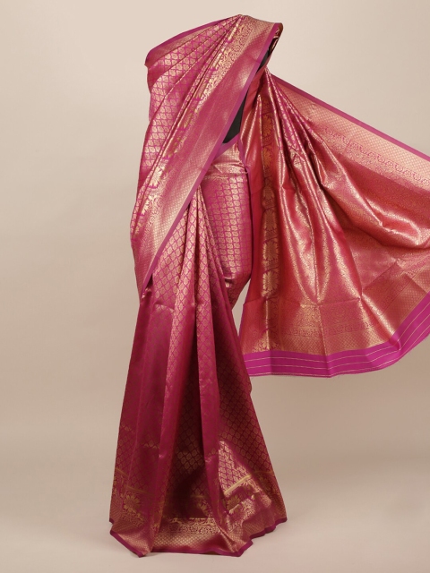 

Pothys Magenta & Gold-Toned Jute Silk Woven Design Saree