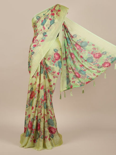 

Pothys Green Floral Printed Poly Chiffon Saree