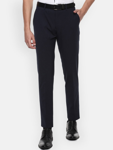 

Louis Philippe Men Navy Blue Slim Fit Striped Formal Trousers