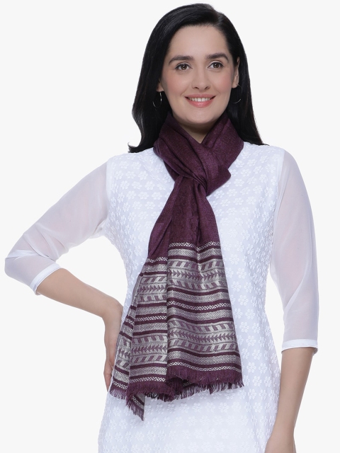 

Scarves & Glitters Women Burgundy & Silver-Toned Woven Design Stole