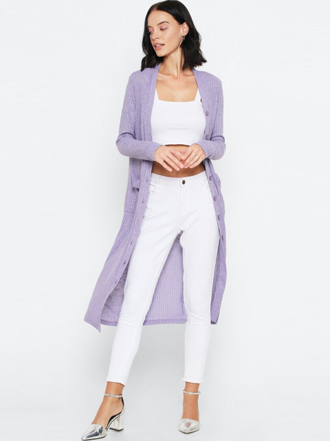 

FOREVER 21 Women Purple Striped Open Front Shrug