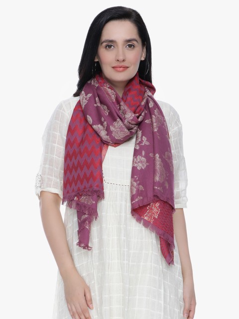 

Scarves & Glitters Women Red & Gold-Toned Floral Woven Design Stole