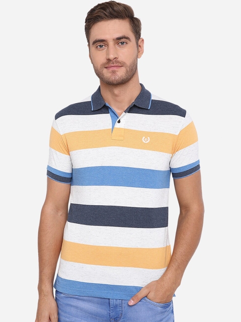 

Greenfibre Men Yellow & White Striped Polo Collar T-shirt