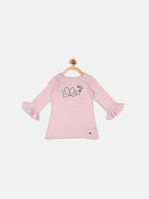 

ELLE Girls Pink Printed Cotton Round Neck T-shirt