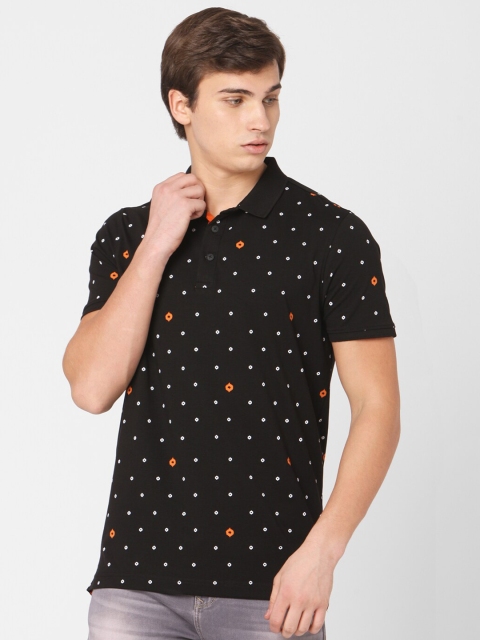 

SPYKAR Men Black Printed Polo Collar Cotton T-shirt