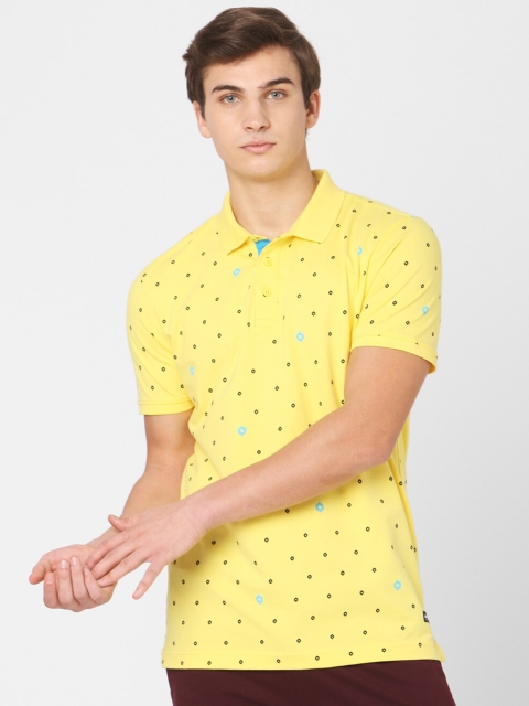 

SPYKAR Men Yellow Printed Polo Collar Cotton T-shirt
