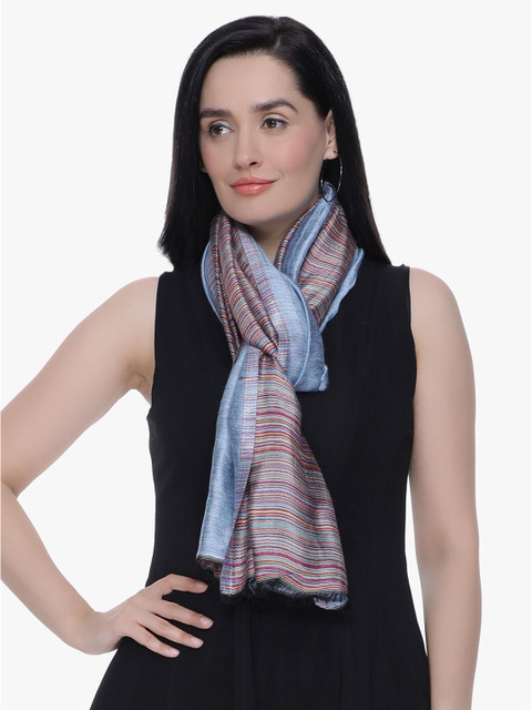 

Scarves & Glitters Women Grey & Red Striped Stole