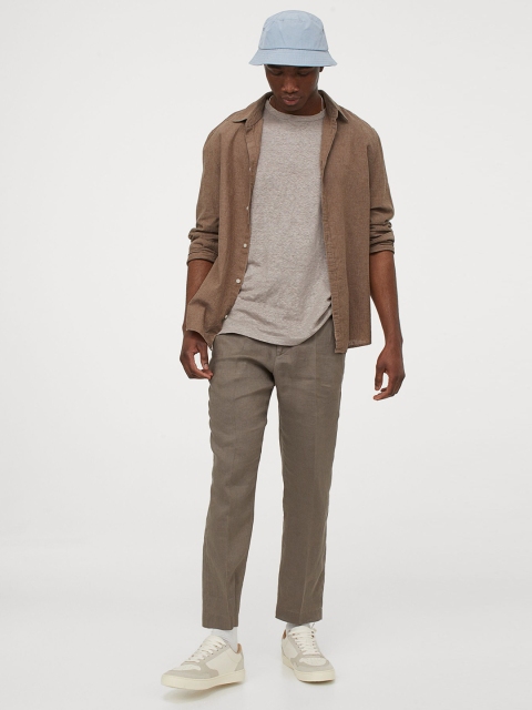 

H&M Men Beige Solid Slim Fit Linen-blend Shirt