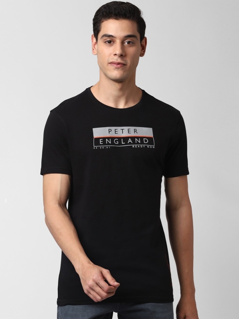 

Peter England Men Black & Grey Printed Slim Fit Round Neck T-shirt