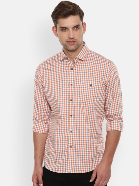 

Louis Philippe Sport Men Orange & Off-White Pure Cotton Slim Fit Checked Casual Shirt