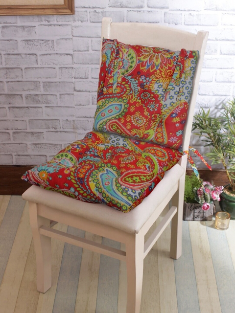 

Rajasthan Decor Set Of 2 Red & Yellow Printed Cotton Chair Pads