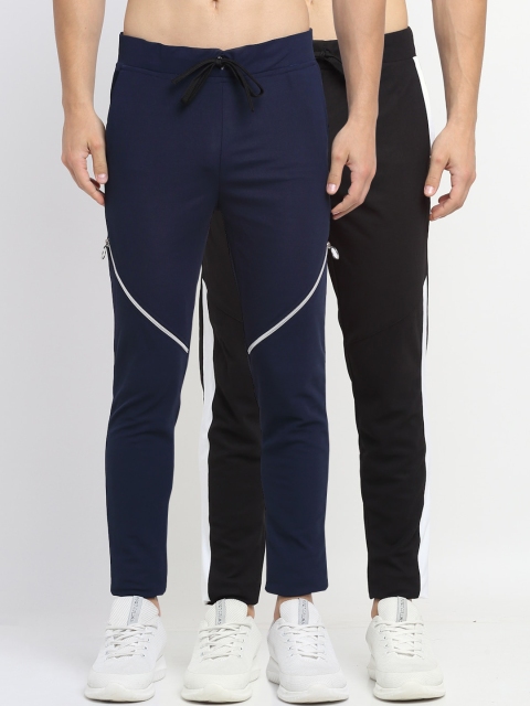 

NEUDIS Men Pack Of 2 Solid Slim-Fit Track Pants, Black