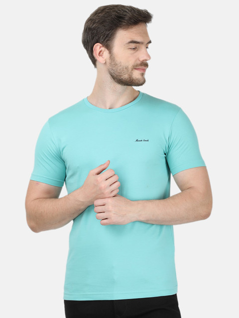 

Monte Carlo Men Turquoise Blue Solid Round Neck T-shirt