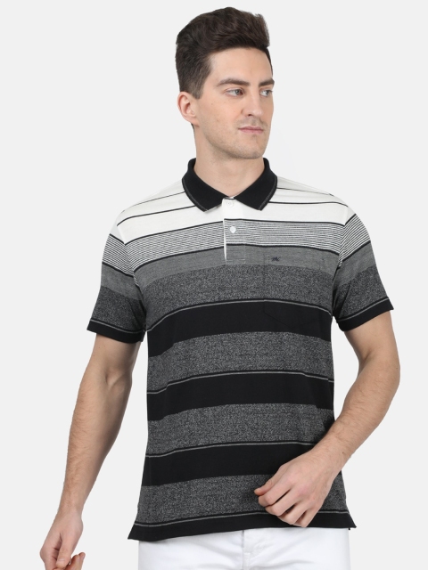 

Monte Carlo Men Black & Grey Striped Polo Collar T-shirt