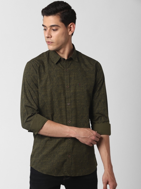 

Peter England Casuals Men Olive Green Slim Fit Printed Casual Cotton Shirt