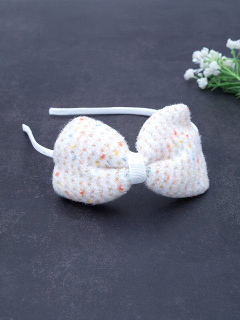 

Golden Peacock White Woven-Design Hairband with Bow Detail