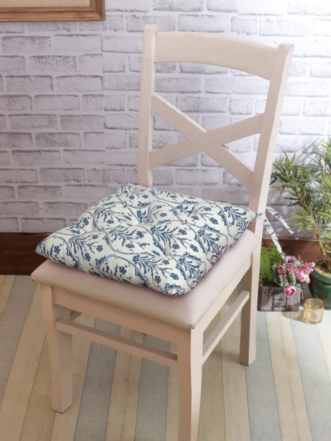 

Rajasthan Decor Set Of 2 White & Blue Printed Cotton Chair Pads