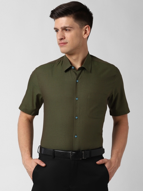 

Peter England Men Olive Green Regular Fit Checked Formal Shirt