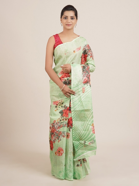 

Pothys Green & Red Pure Cotton Floral Printed Saree