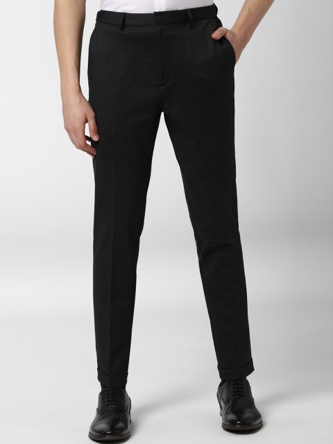

Peter England Men Black Tapered Fit Self Design Formal Trousers