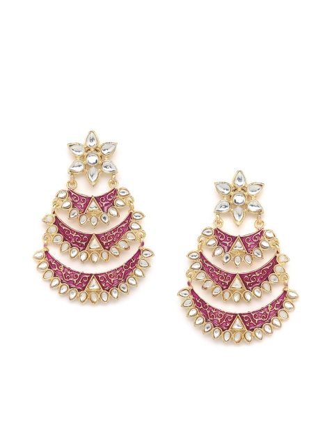 

PANASH Gold-Toned & Maroon Contemporary Chandbalis