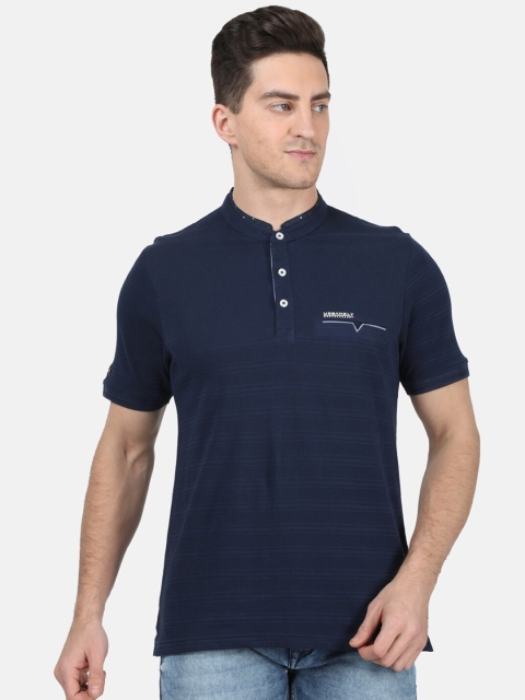 

Monte Carlo Men Navy Blue Solid Mandarin Collar T-shirt