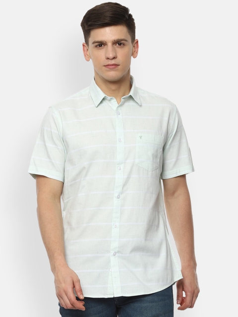 

Van Heusen Sport Men Green Pure Cotton Slim Fit Striped Casual Shirt