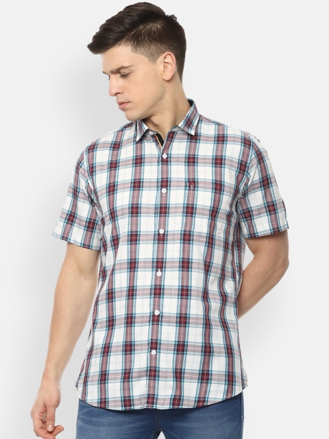 

Van Heusen Sport Men Cream-Coloured Pure Cotton Slim Fit Checked Casual Shirt