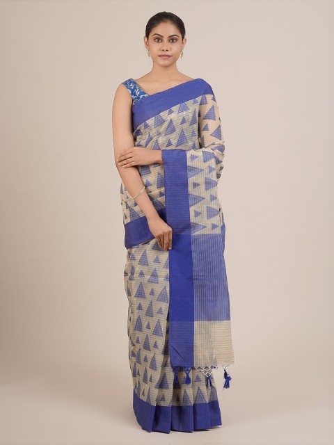 

Pothys Blue & Beige Supernet Cotton Printed Saree