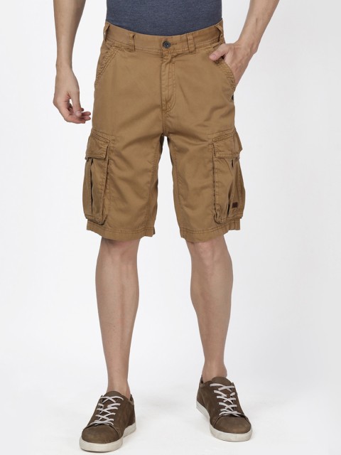 

t-base Men Khaki Solid Regular Fit Cargo Shorts