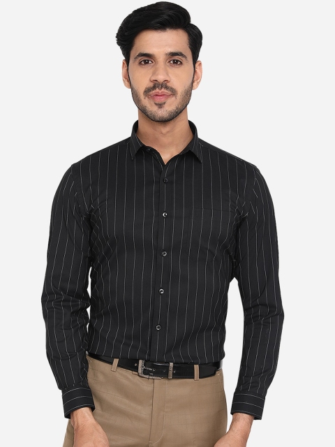 

Greenfibre Men Black Slim Fit Striped Formal Shirt