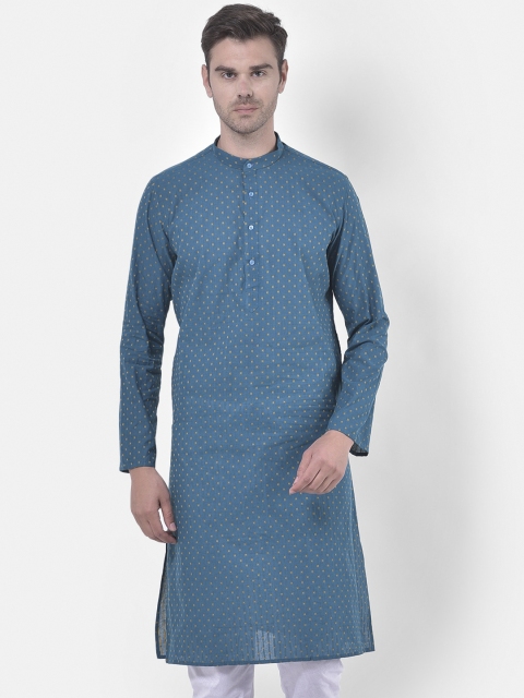 

LAMAAYA Men Blue & Yellow Geometric Kurta