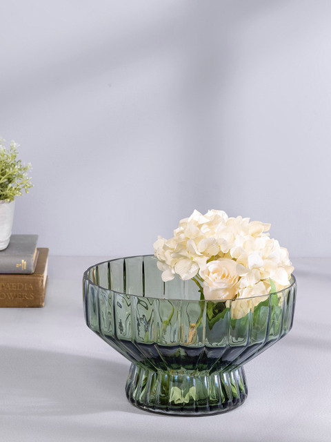 

Pure Home and Living Green Textured Luster Ribbed Glass Footed Vase
