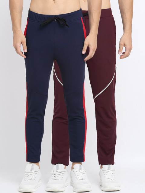 

NEUDIS Men Pack Of 2 Solid Slim-Fit Sports Track Pants, Blue