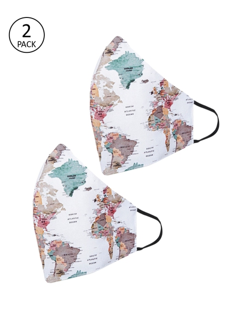 

Tossido Men Pack Of 2 White & Beige Printed 3-Ply 100% Cotton Premium Reusable Cloth Face Masks