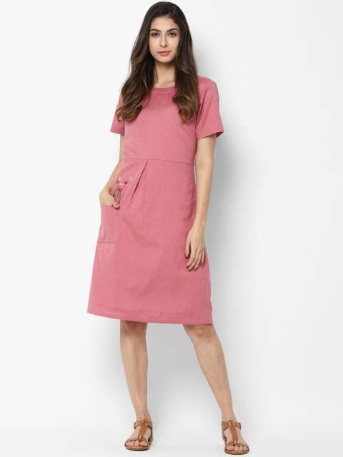 

Allen Solly Woman Women Pink Pure Cotton Solid A-Line Dress