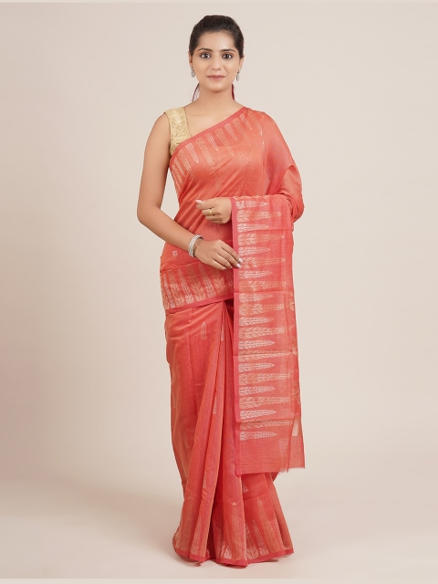 

Pothys Peach-Coloured Woven Design Jute Silk Saree