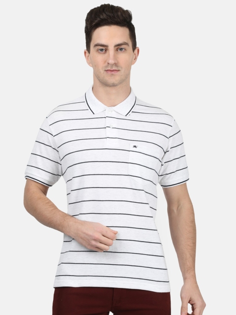 Monte Carlo Men White & Black Striped Polo Collar T-shirt