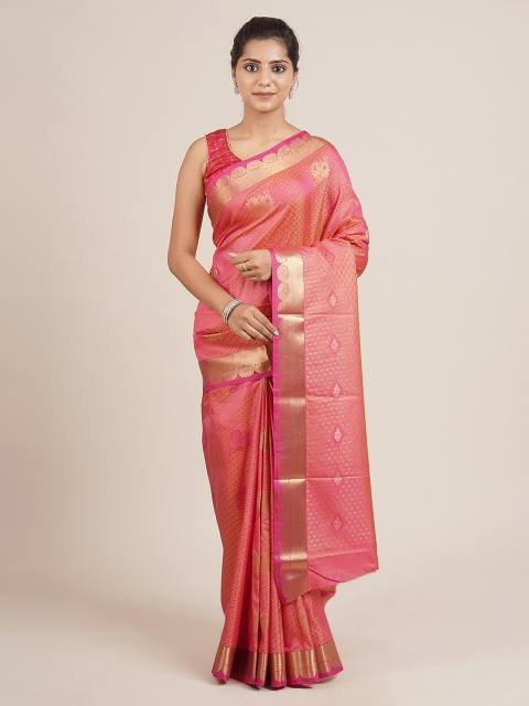 

Pothys Pink & Gold-Coloured Jute Silk Floral Woven Design Saree