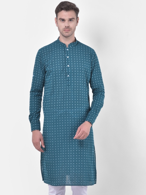LAMAAYA Men Blue Geometric Printed Cotton Kurta