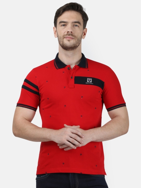 

Monte Carlo Men Red & Black Self Design Polo Collar T-shirt