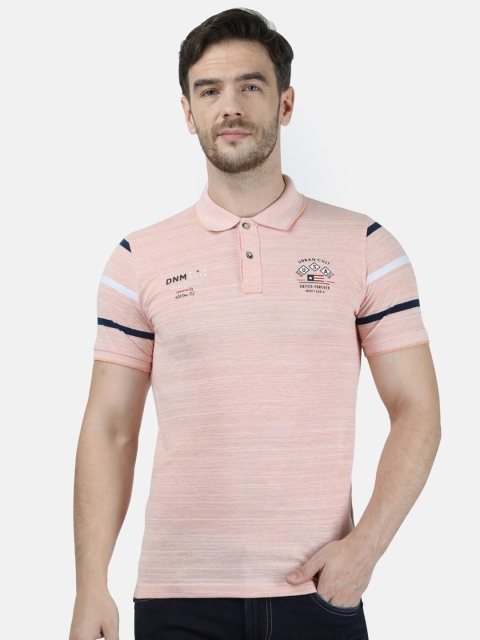 

Monte Carlo Men Peach-Coloured Slim Fit Self-Design Polo Collar T-shirt